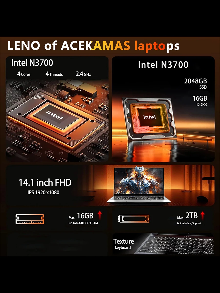 14.1"LENO Ultrabook Notebook Windows 11 Laptops Intel Pentium N3700 16GB 32GB RAM 512GB 2TB SSD Laptops Office Computer PC
