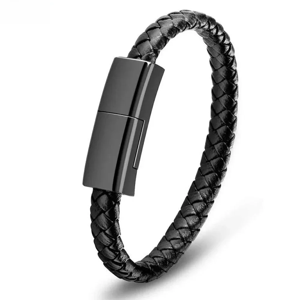 ILEPO – Bracelet en cuir Portable, câble de chargement USB, Mini USB C, câble de données, pour iPhone, Samsung, HUAWEI, Xiaomi