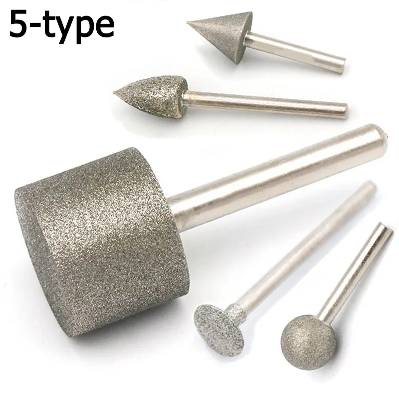 Pełnowymiarowy 3 ~ 25mm Cylinder/kulka/kulka/typ igły H platerowana diamentowa głowica szlifierska polerowanie grawerowanie Bit do narzędzi obrotowych Dremel