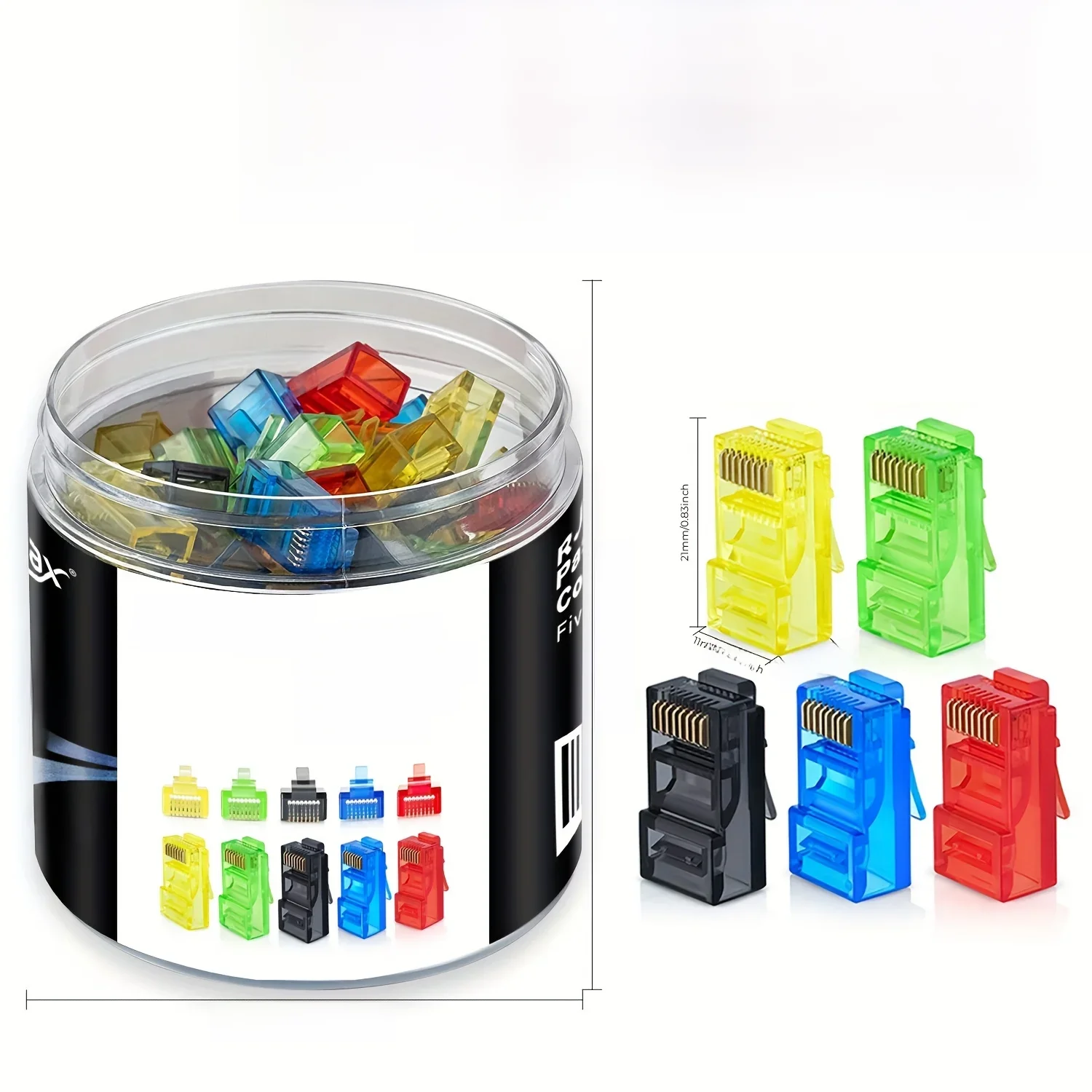 ZoeRax 100 unidades de conectores RJ45 Cat6 passam através, cores sortidas (20 unidades/cor), EZ
