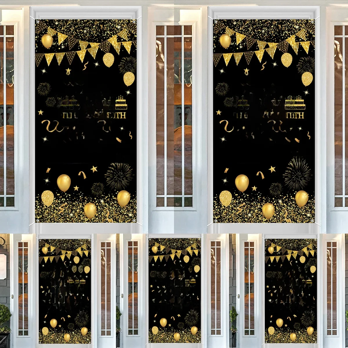 Bannière suspendue de porte avec drapeau en or noir, décorations de fête d'anniversaire pour adultes de 18e, 30e, 40e, 50e, 60 ans, fournitures de fête d'anniversaire