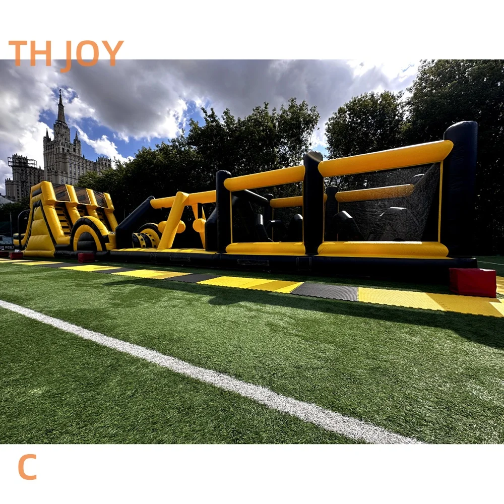 Cours d'obstacles gonflable de maison de rebond pour enfants commerciaux de 80 pieds 24m de long, diapositives de cavalier gonflables géantes pour adultes combos jeux de sport