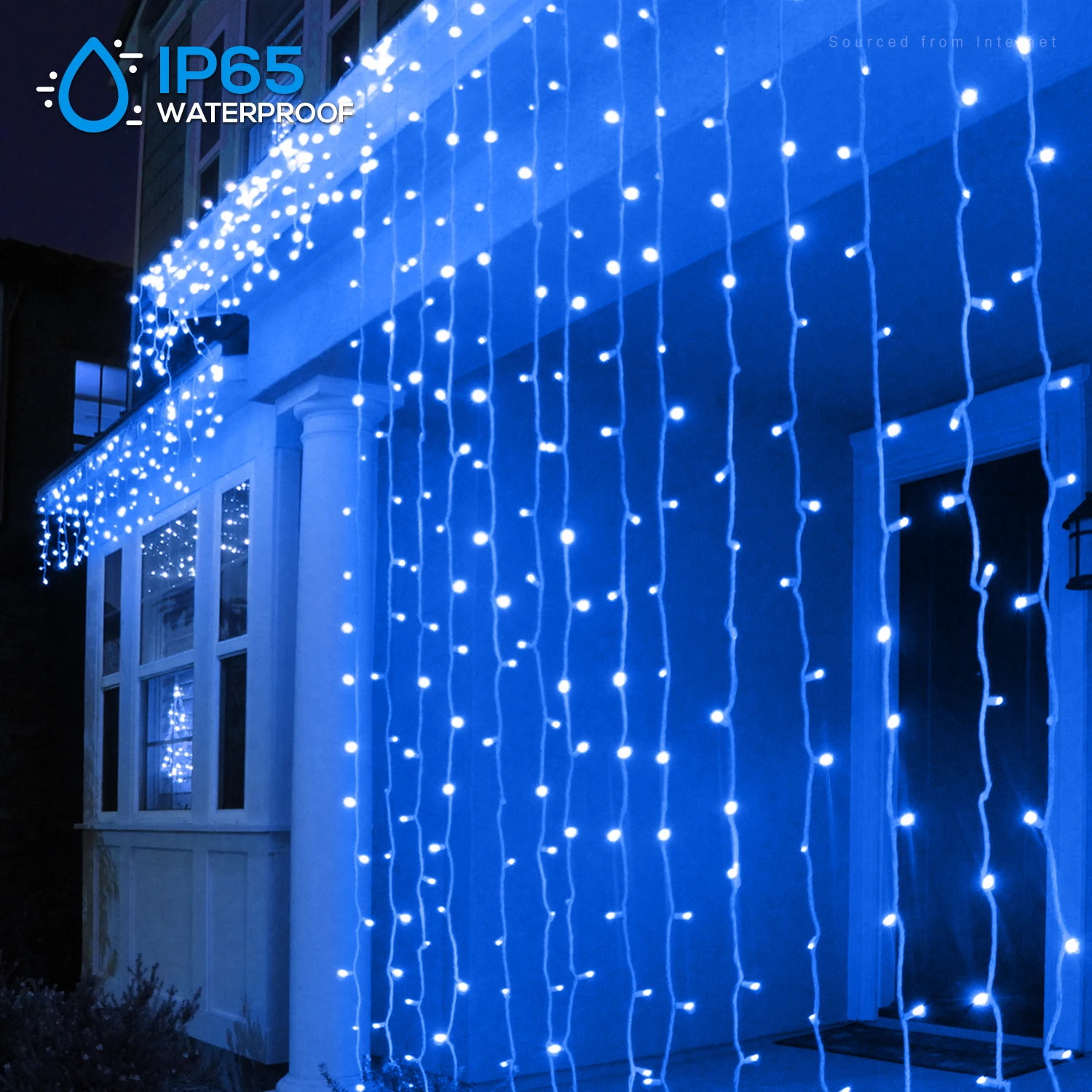 9.8ft x 9.8ft Window Curtain String Lights, 300 LED, 8 Lighting Modes Fairy Lights,  IP65 Waterproof for Christmas Bedroom, Blue