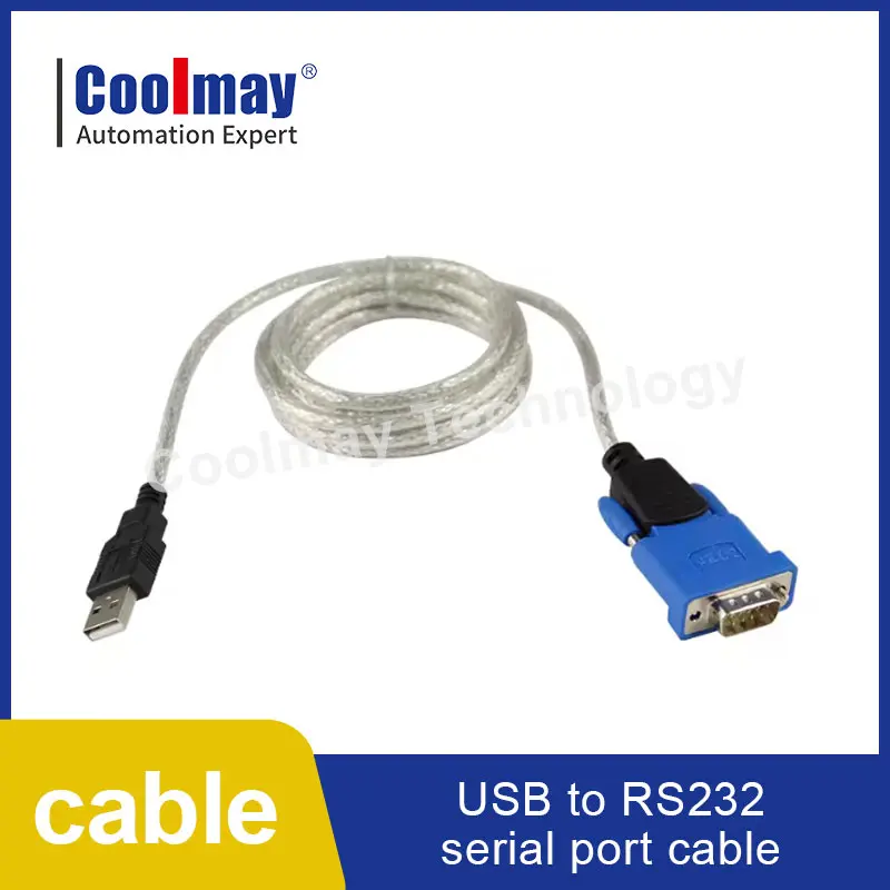 USB to RS232 serial port cable via USB port on computer and coolmay text plc programming line