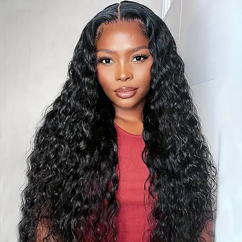 

Natural Color 4x4 Lace Closure Wigs Human Hair Pre Plucked With Baby Hair 180 Density Brazilian Water Wave Wigs For Black Women