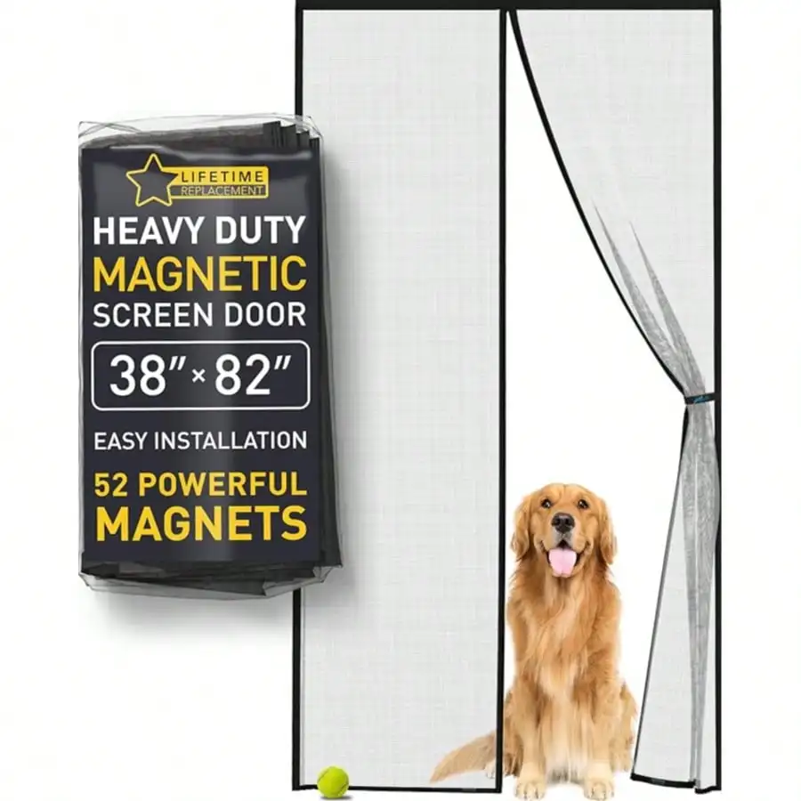 Hands-Free Magnetic Screen Door, Heavy Duty, Self Sealing Screen Door Mesh Protector, Pet and Kid-Friendly, Stay-Open Buckle, Keeps Bugs Out While Letting Nature in,Fit Door Size(90