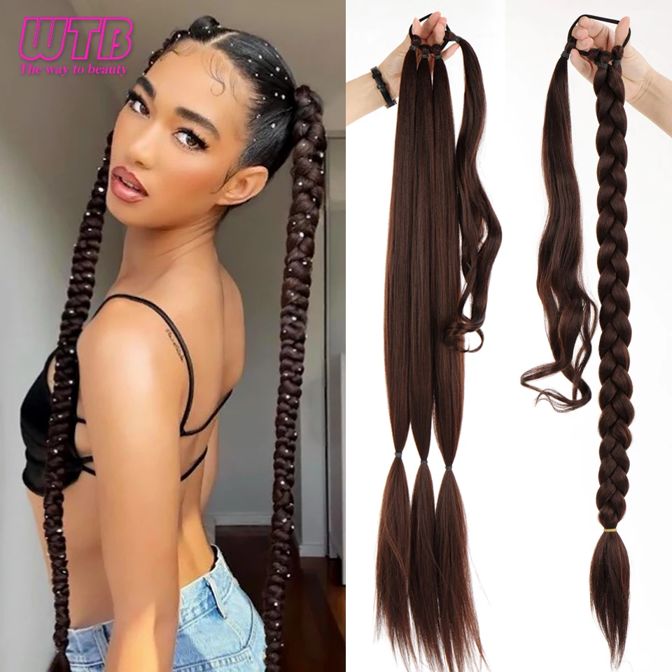 

WTB Braids Ponytail Extensions Synthetic Boxing Wrap Around Hair with Rubber Band for Women High Temperature Fiber Hairpieces