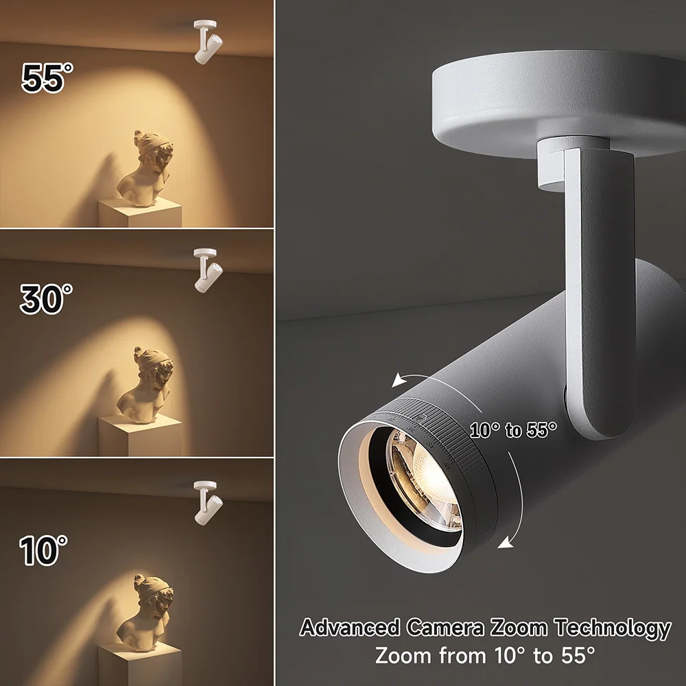 Opulux 12W Faretto da incasso a LED Lampada da soffitto a montaggio superficiale Faretto zoomabile dimmerabile Angolo del fascio regolabile per interni 10-55 °   CRI97