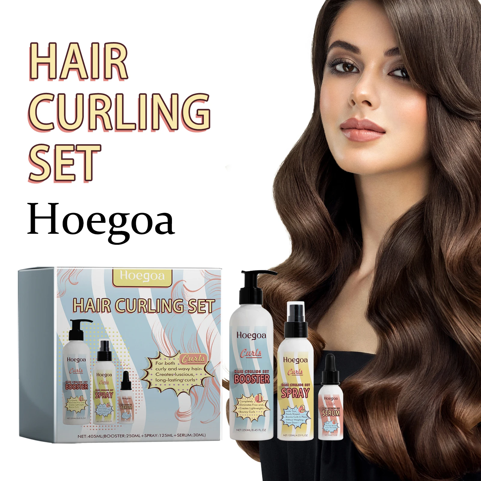 

Hoegoa Hair Curling Set Nourishing Moisturizing Remove Roughness Smoothing Lasting Curly Effect Washless Hair Curling Set