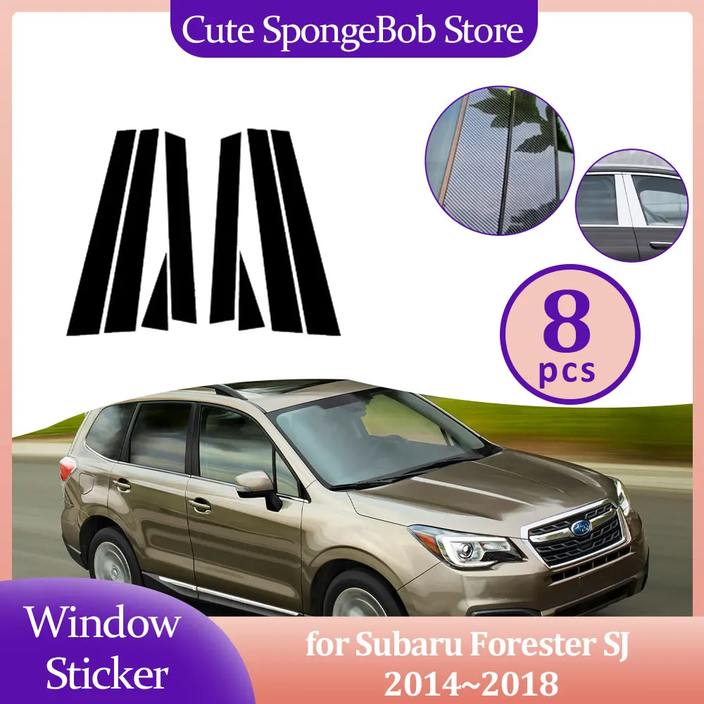 

Car Door Window Trim Cover for Subaru Forester SJ 2014~2018 2015 Carbon Fiber Chrome Black Sticker Pillar Posts Decal Accessorie