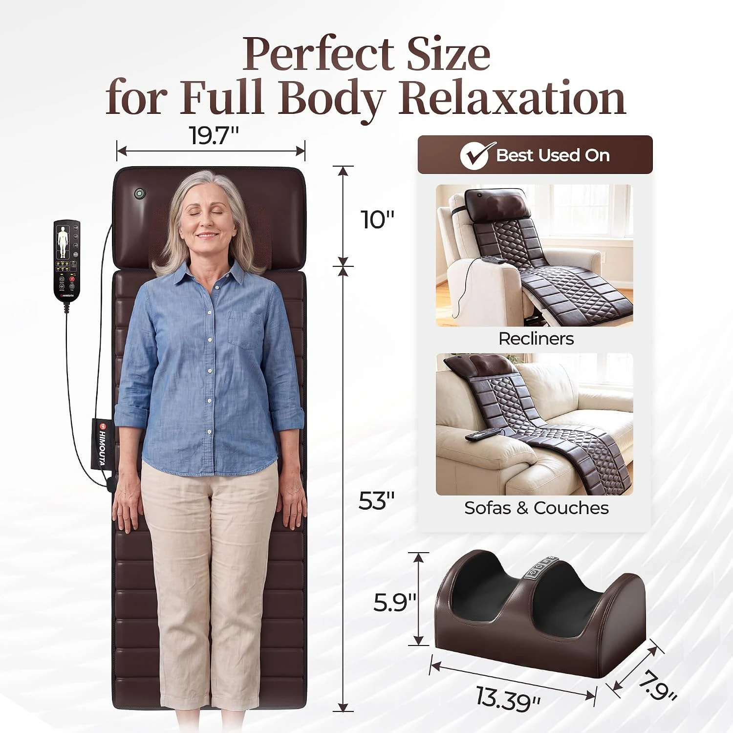 Comprehensive Massage Mat for The Entire Body, Targeting Shoulders, Neck, Waist, Back, And Legs. Features Full Coverage Massage, Made with Leather Materials, Includes a Detachable Neck Massage Cushion, Ideal Gift for Family