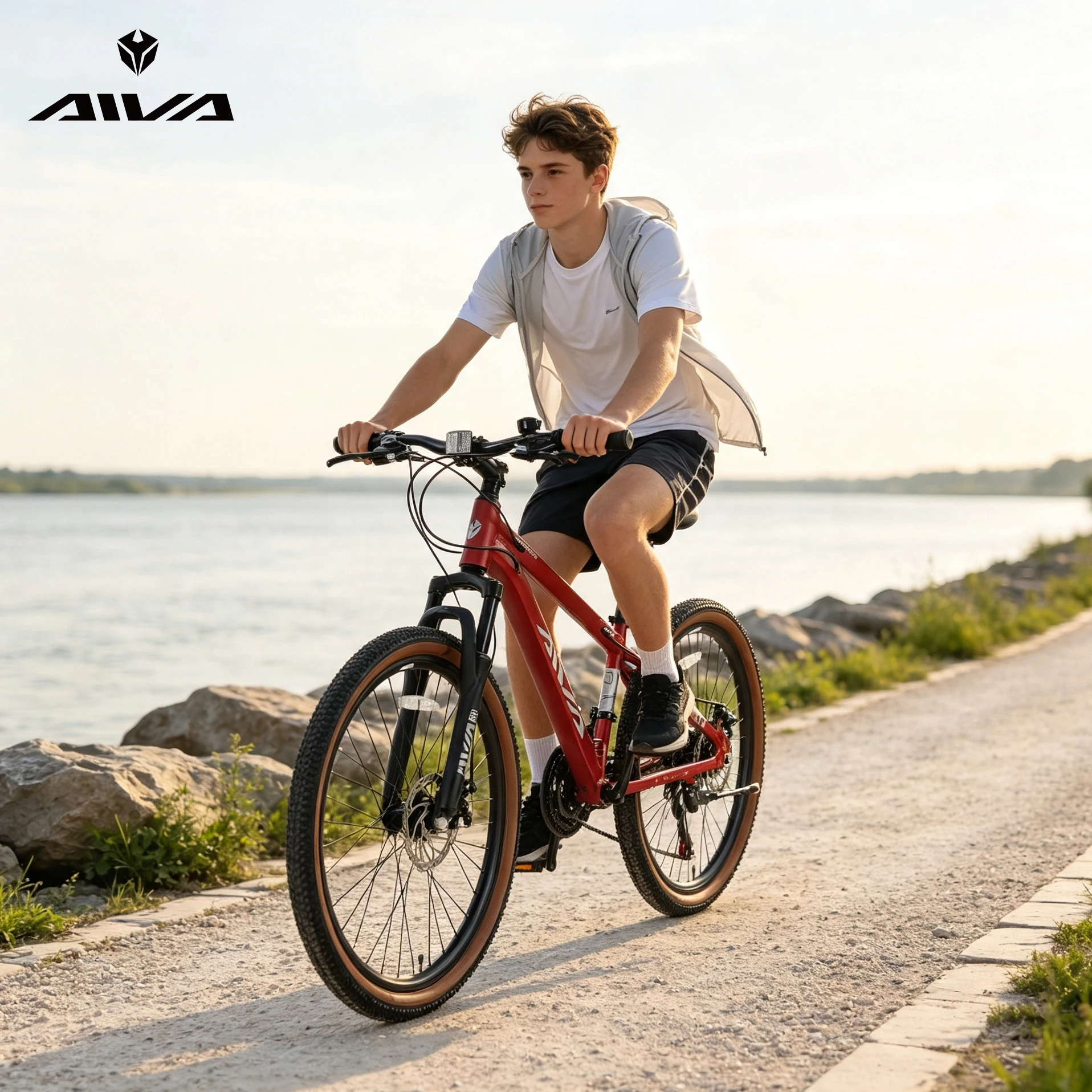 AIVA MT24FS, mountain bike con telaio rigido da 24 pollici, 21 velocità, bicicletta per adolescenti e adulti, telaio in alluminio leggero, forcella ammortizzata, freni a disco anteriori e posteriori.