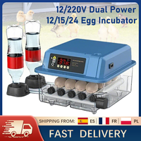 12/15/24 Eggs Automatic Egg Incubator Auto Turning Water Temp Control for Chicken Duck Quail Goose Dual Power 12/220V Brooder