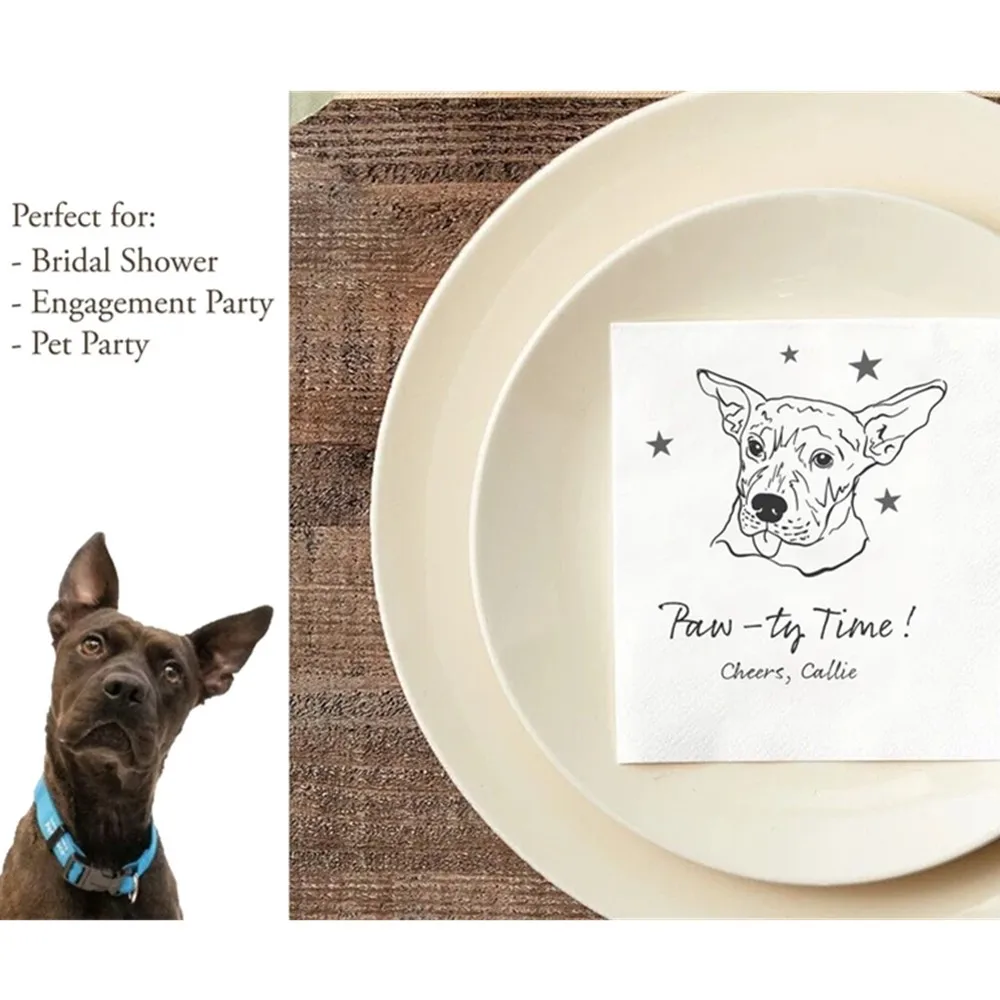 25 Personalized Pet Napkin Wedding,Custom Pet Portrait Pet Cocktail Napkin,Dog Portrait Pet Party Illustrated Pet Wedding Napkin