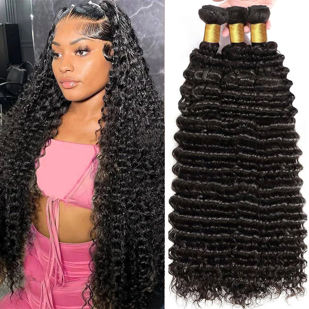 Burmese Curly Deep Wave Bundles Human Hair 32 Inch Raw Hair Weaves Double Weft For Hair Extensions Sew Wigs Natural Black Bundle