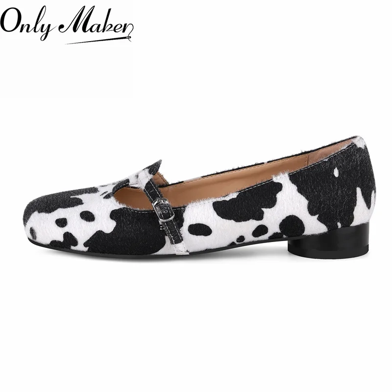 

Onlymake Women Black Square Toe Matte Flats Strap Retro Elegant Big Size Daily Flats