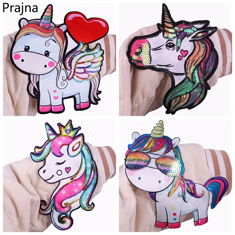 

Prajna Unicorn Sequins Patch Cartoon Embroidered Patches For Clothing Animal Appliques Patches On Clothes Sewing Accessories