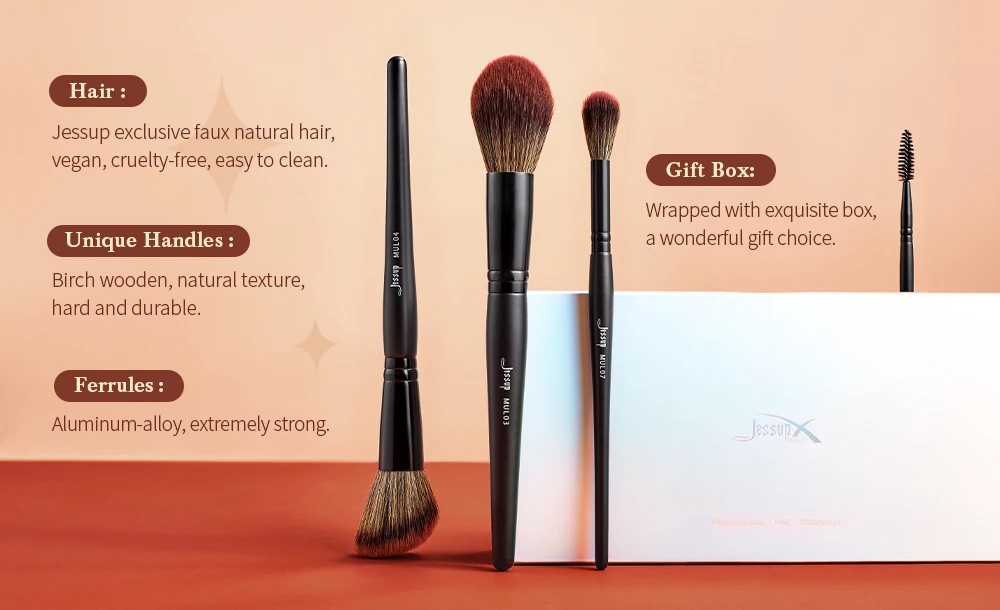 Jessup Make-up-Pinsel-Set, 3–21 Stück, Premium-Synthetik, großer Puder, Foundation, Concealer, Lidschatten, Eyeliner, Spoolie, Holz, T271 – Detail 4