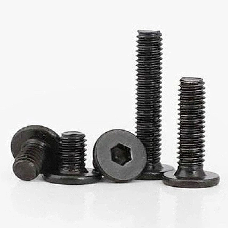 10Pcs/set M5 CM Black Carbon Steel Hex Hexagon Socket Ultra Thin Super Low Flat Head Allen Cap Screw Bolt