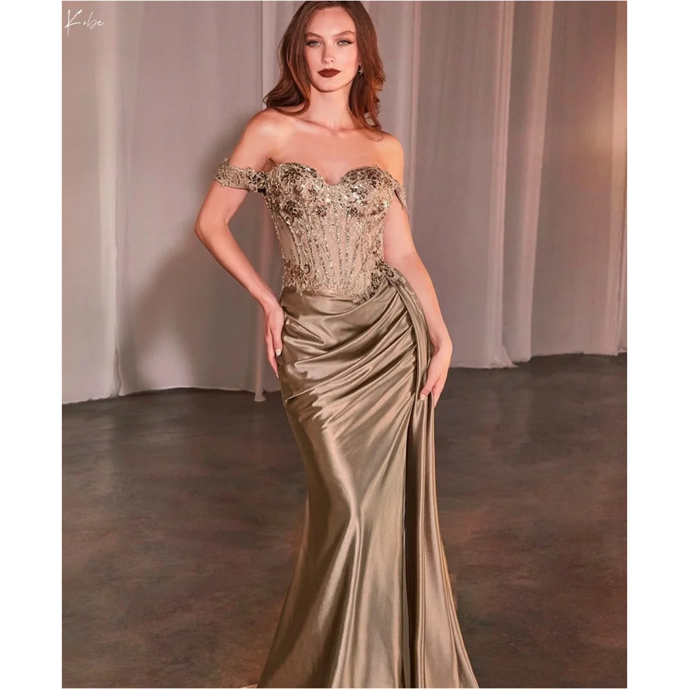 

Kobe Customized Off the Shoulder Glitter Mermaid Prom Dresses Side High Split Pleats فساتين سهرة Elevestidos de fiesta 2025gant
