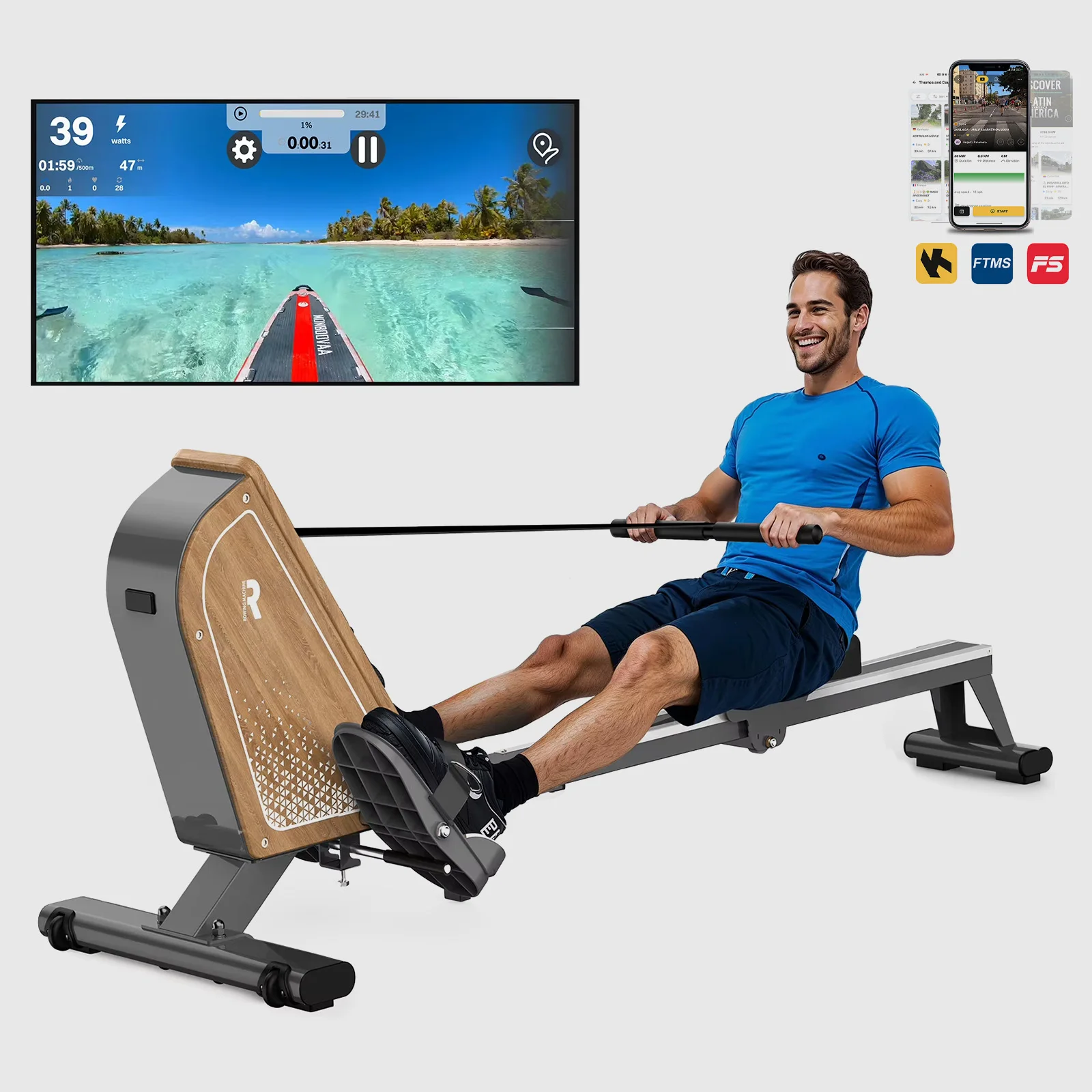 JUICEASE OW3 Magnetische Roeimachine met 16 Verstelbare Weerstandsniveaus, LCD Display, Bluetooth, Kinomap Ondersteuning, 130KG Draagvermogen
