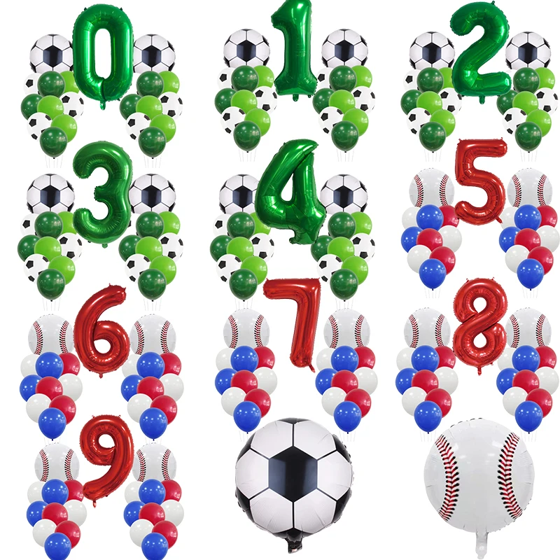 21Pcs/1Set Football Baseball Sport Theme Birthday Party Decoration Balloons 32inch Red Green Number Globos Kids Favors Boys Gift