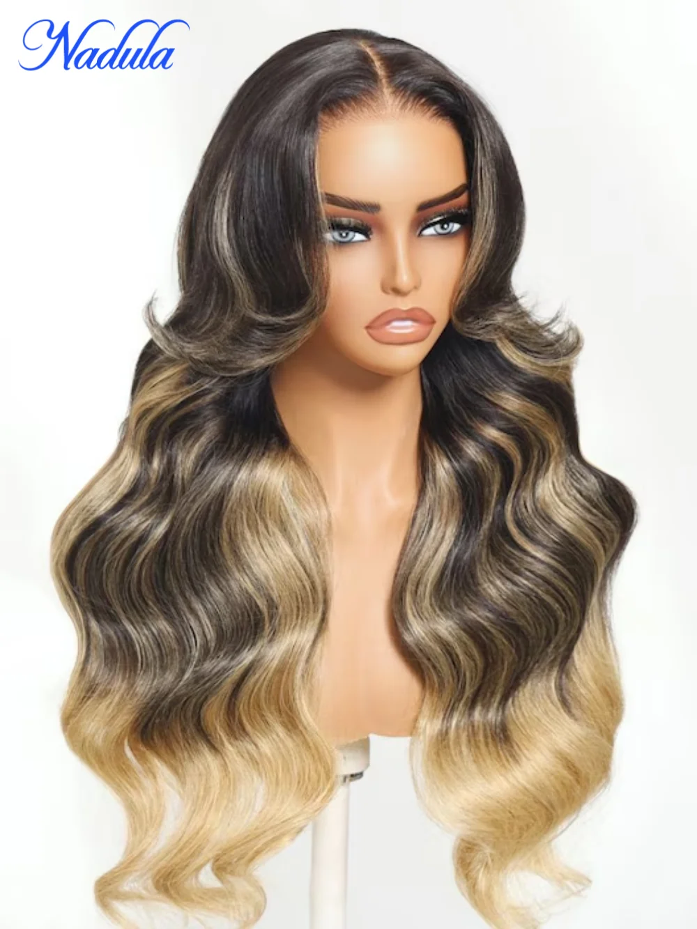 Nadula 7x5 Bye Bye Kots فضفاض موجة Balayage تسليط الضوء على الرماد شقراء مع جذور داكنة شعر مستعار وضعه والذهاب خصلات الشعر المستعار الإنسان غلويليس