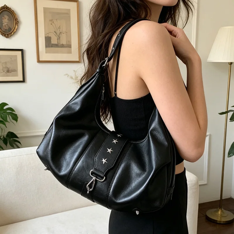 PU Leather Shoulder Bag for Women, New Casual Fashion Dumpling Bag, Large Capacity Tote Bag, Vintage Y2K American Street Handbag