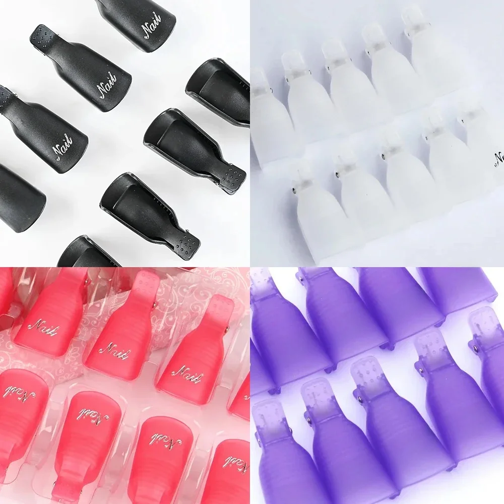 Réinitialisation en plastique pour dissolvant de vernis à ongles gel UV, clips nettoyants, 5x2cm x 10 pièces, couleur rose/blanc, 10 pièces