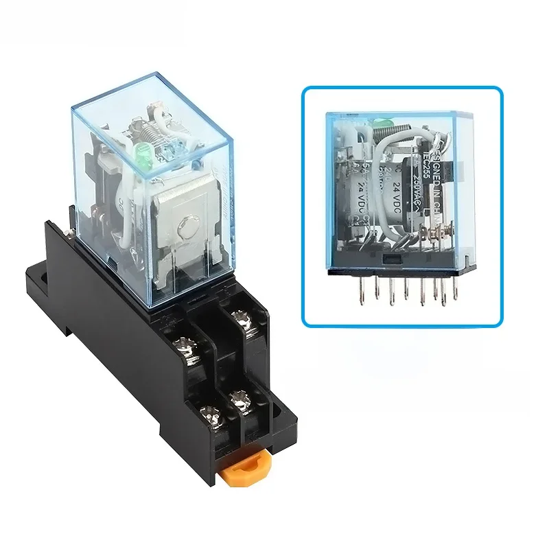 MY2NJ HH52P DPDT bobine Miniature relais intermédiaire électromagnétique AC12V 24V DC24V AC110V 220V relais 8 broches avec Base de prise