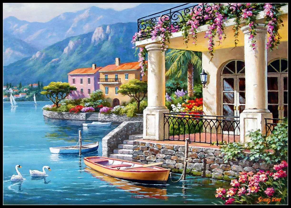 

Villa on the Bay - Counted Cross Stitch Kits - Handmade Needlework Embroidery 14 ct Aida Cross Stitch Sets