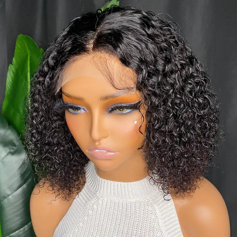 13x4 Short Bob Wigs Deep Wave 100% Brazilian Virgin Human Hair Wig Transparent Lace Front Human Hair 4x4 Curly Bob Wig For Women