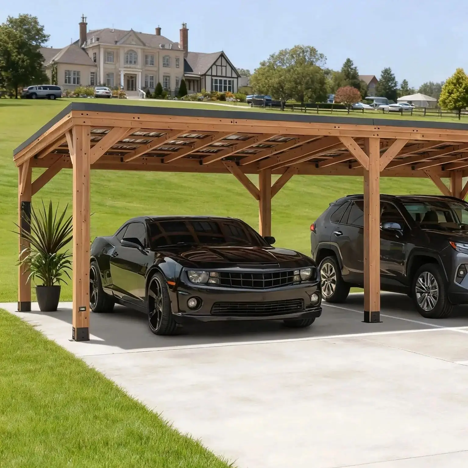Un pavillon de hangar de voiture à toit plat de 10 x 12 pieds, adapté aux véhicules de stationnement, à utiliser dans la cour, à plaisir du thé, au barbecue en plein air,