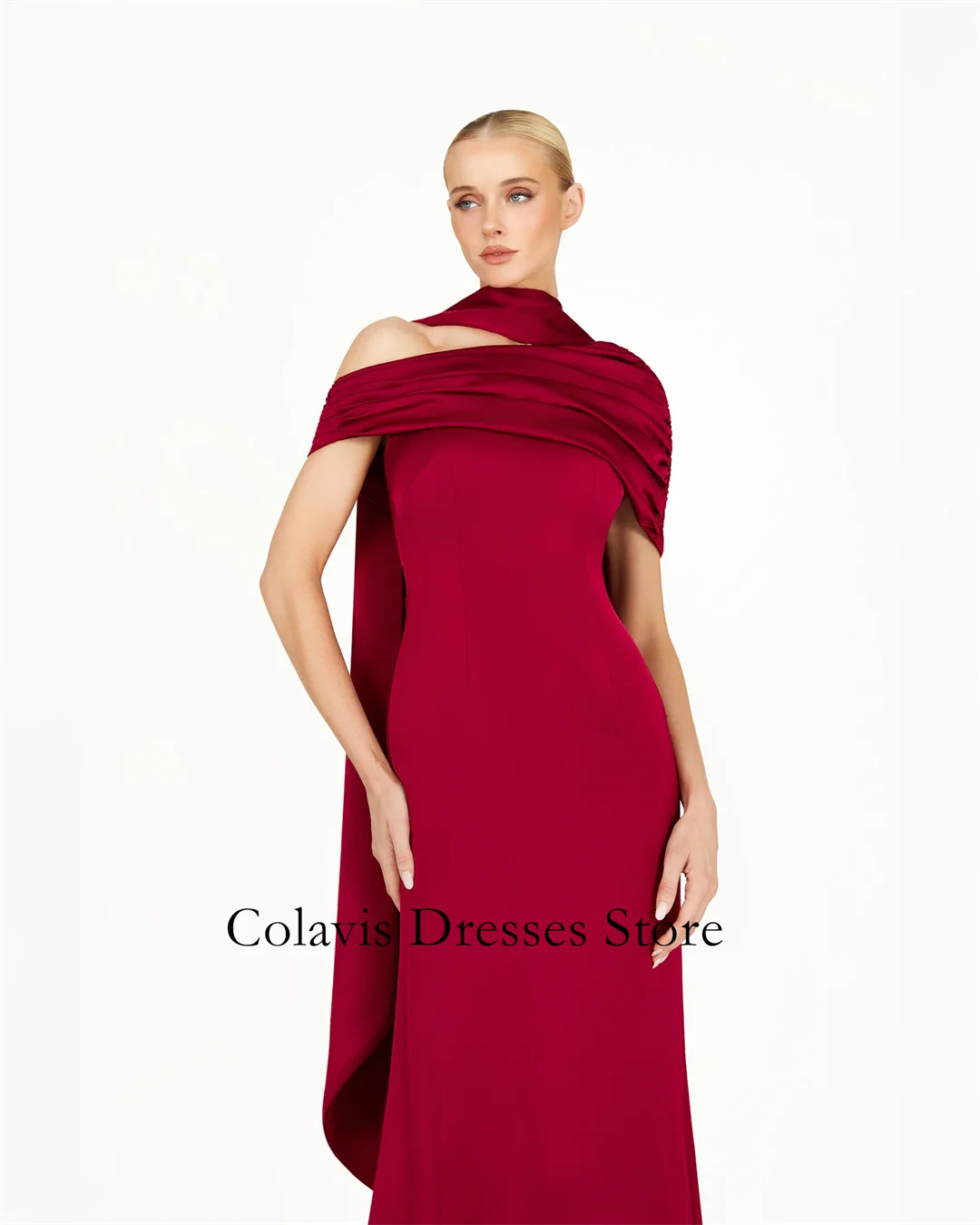 2025 Maßgeschneiderte, geraffte Bardot-Ausschnitt, rote Meerjungfrau, gerüschte Ballkleider, Abendkleid, Damen-Abendkleider, formelles Partykleid