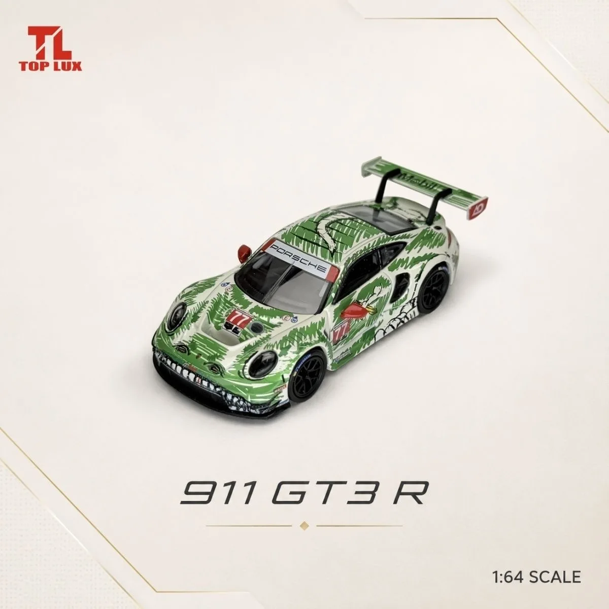 TOP LUX 1:64 911 GT3R Green Sketch Dinosaur Druckguss-Automodell