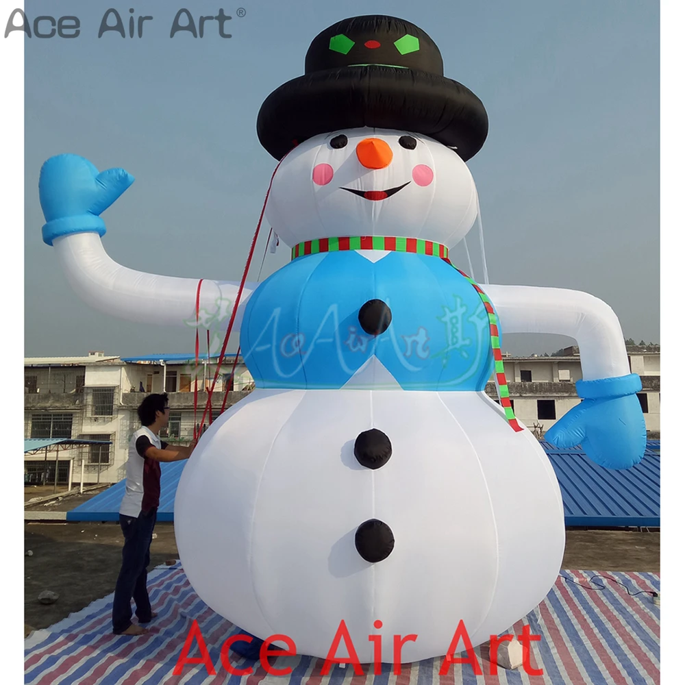 4m H Giant Christmas Inflatable Snowman การ์ตูนรุ่นยอดนิยมยืนสไตล์ Vow ลายเซ็นสําหรับงานปาร์ตี้ตกแต่ง