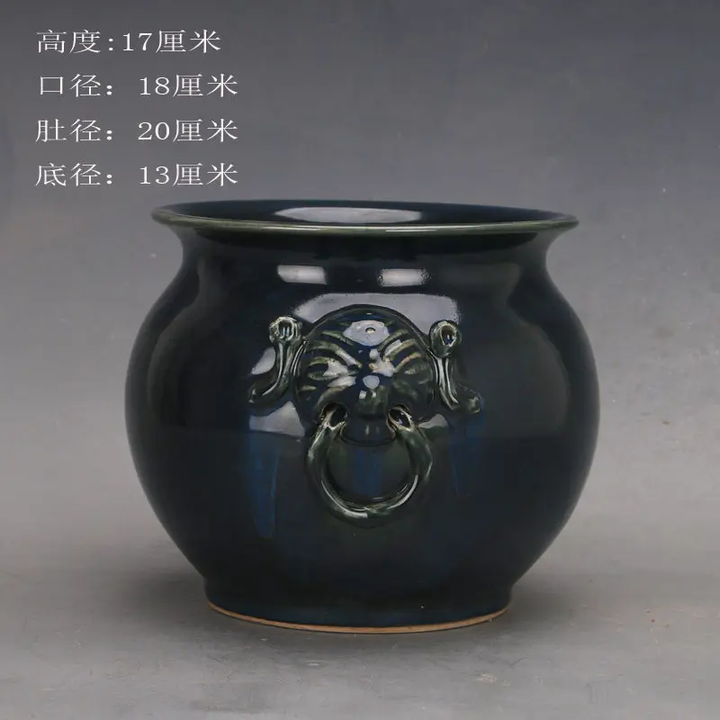 Qing Dynasty Style Monochrome Glaze Lion Double Ear Incense Burner Brush Washer Ceramic Antique Vintage Home Decor Collectible