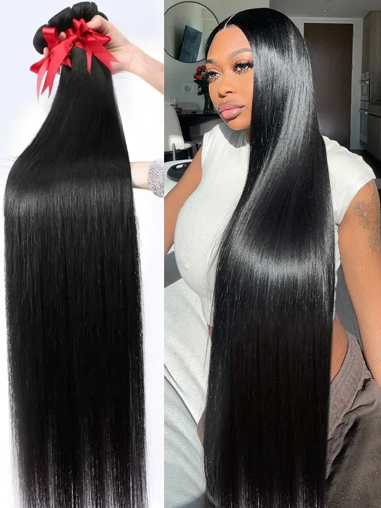 

YKB 30 40 Inch Bone Straight Virgin Human Hair Bundles 12A Brazilian Natural Color 100% Raw Hair Extension 3 4 Bundles Weft Bulk