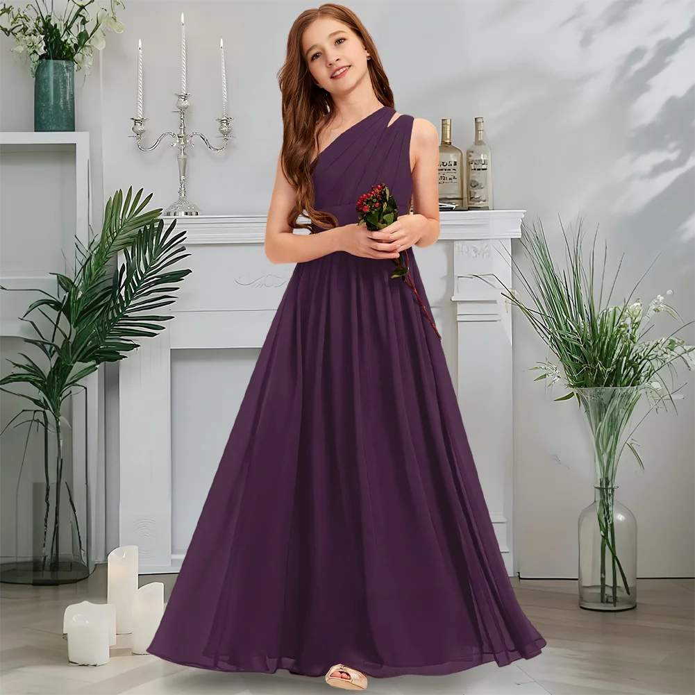 Роскошное платье подружки невесты на одно плечо, платье русалки с цветочным узором для девочек, шифоновое платье длиной до пола с каскадными оборками на свадьбу