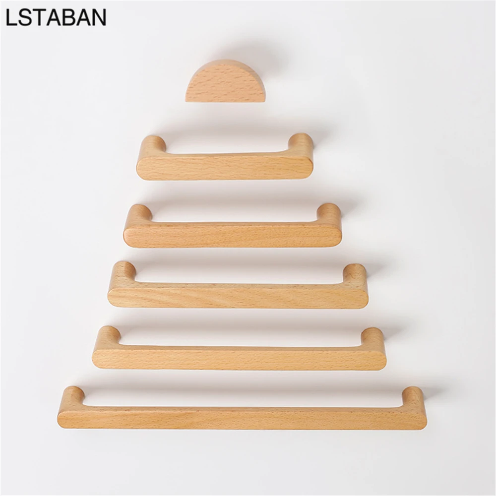 Nordic Wooden Cabinet Handles Solid Wood Furniture Kitchen Door Handle Wardrobe Cupboard Drawer Knobs Hardware Round Pull Handle