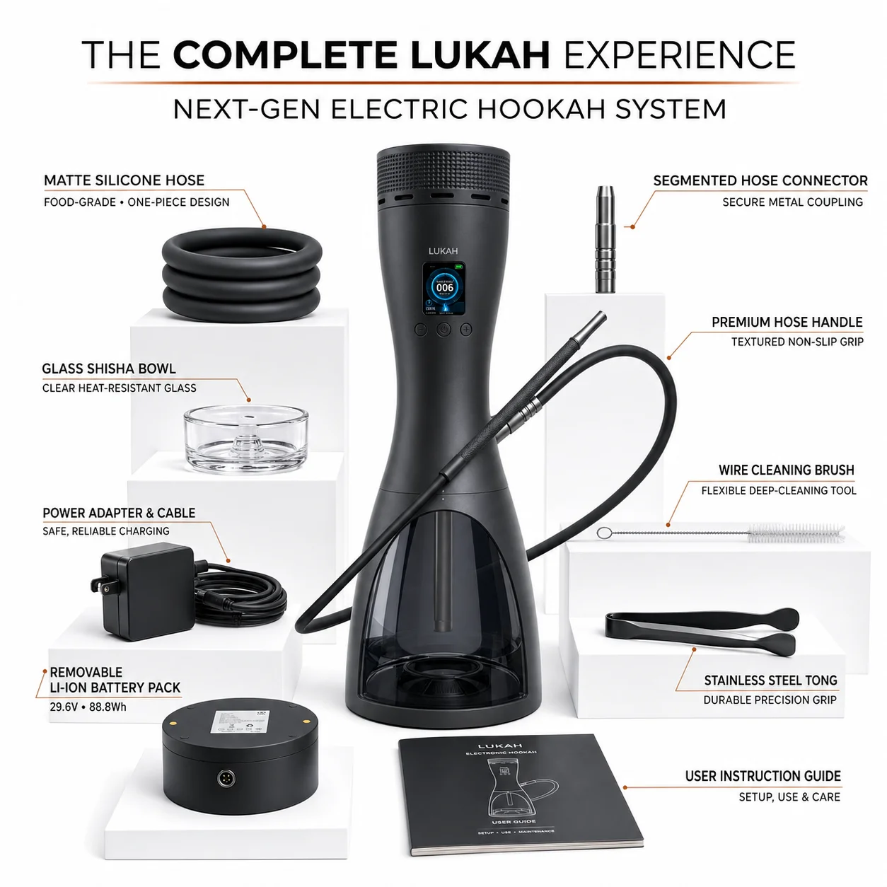 LUKAH Smart Electric Hookah Easy Use E Shisha Matte Texture Shell Large Capacity Battery Carbon Free Eco Friendly Portable Model view 4