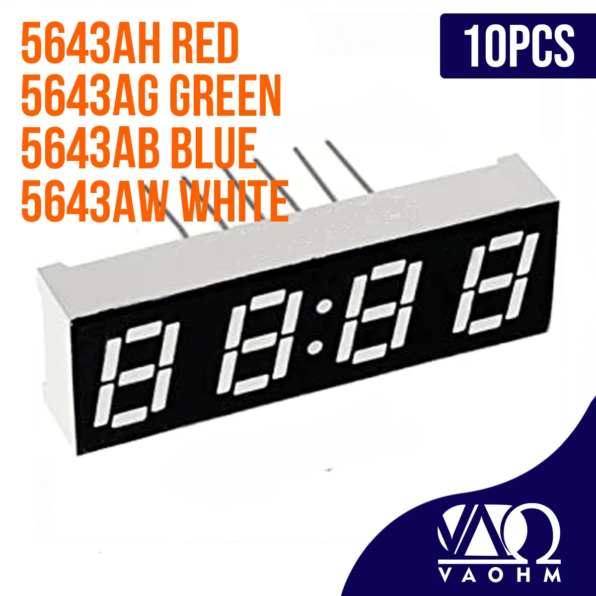 

10PCS 5643AH 5643AB 5643AG 5643AW 0.56 Inch Common Cathode Clock 4 Digit Seven Segment Led Display Tube Red Blue Green White