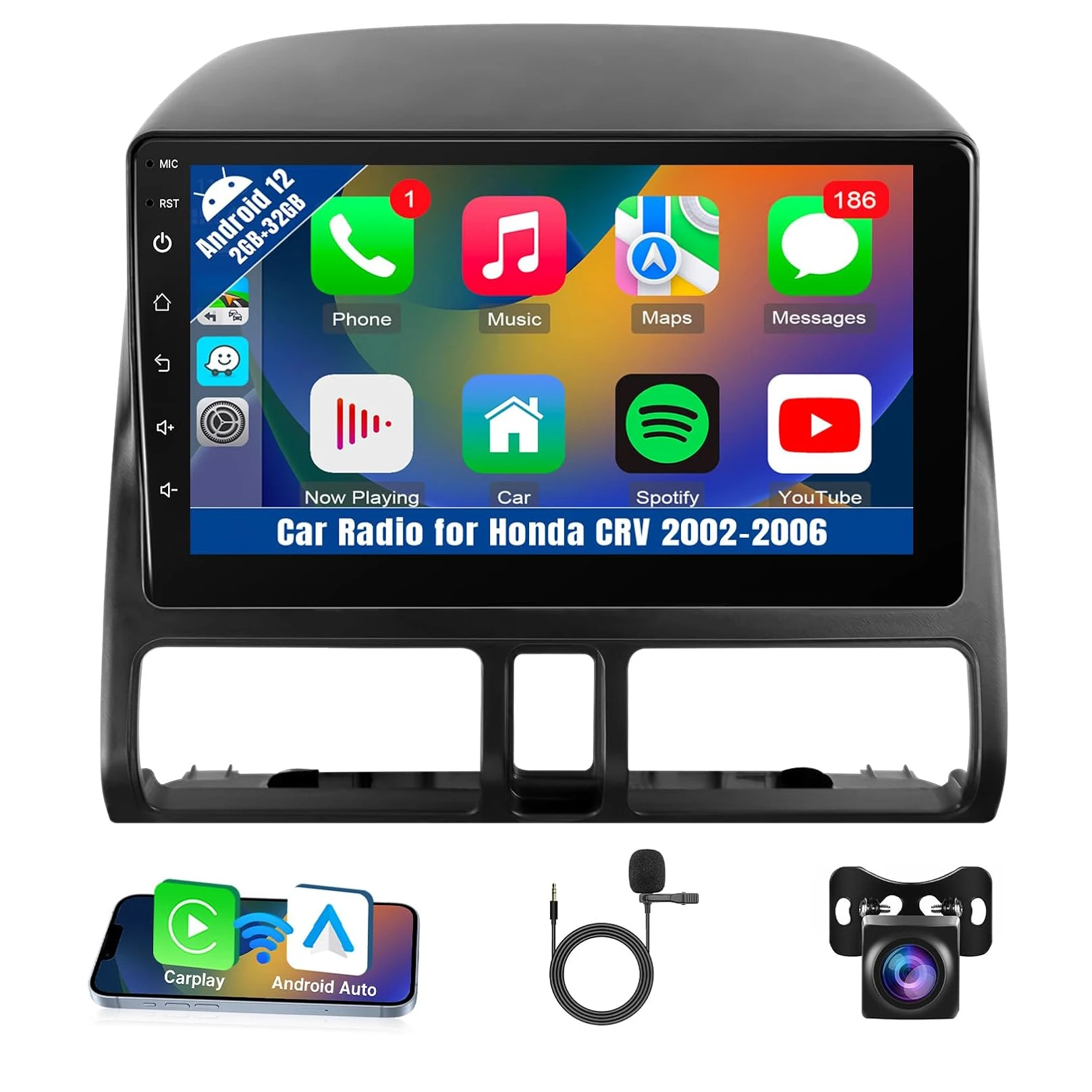 9 Inch Touch Screen, Bluetooth,GPS,WiFi,SWC,Backup Camera, 2G+32G (Upgrade Car Radio for CRV 2002-2006)