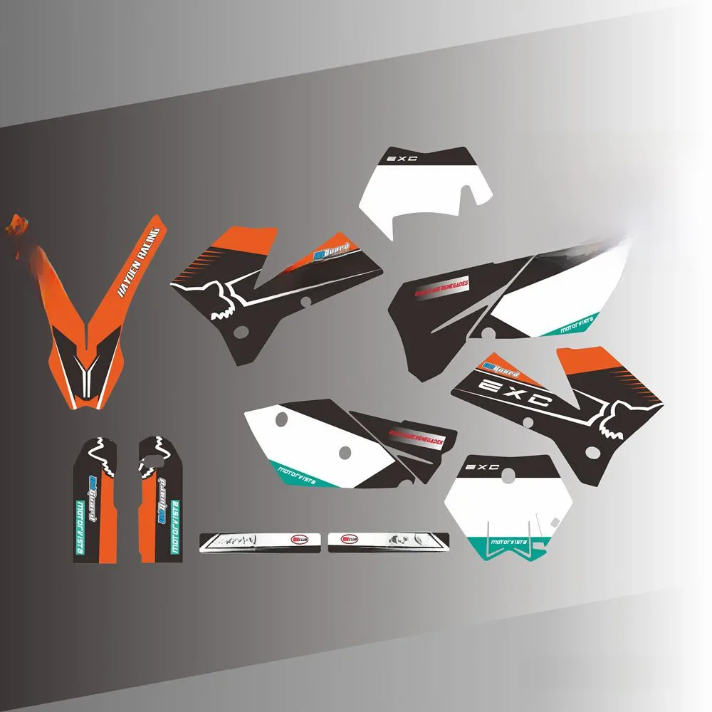 Pour KTM EXC EXCF 125 200 250 300 400 450 525 EXC EXC-F 2005 2006 2007 Kit d'autocollants graphiques autocollants numéro personnalisé nom autocollants
