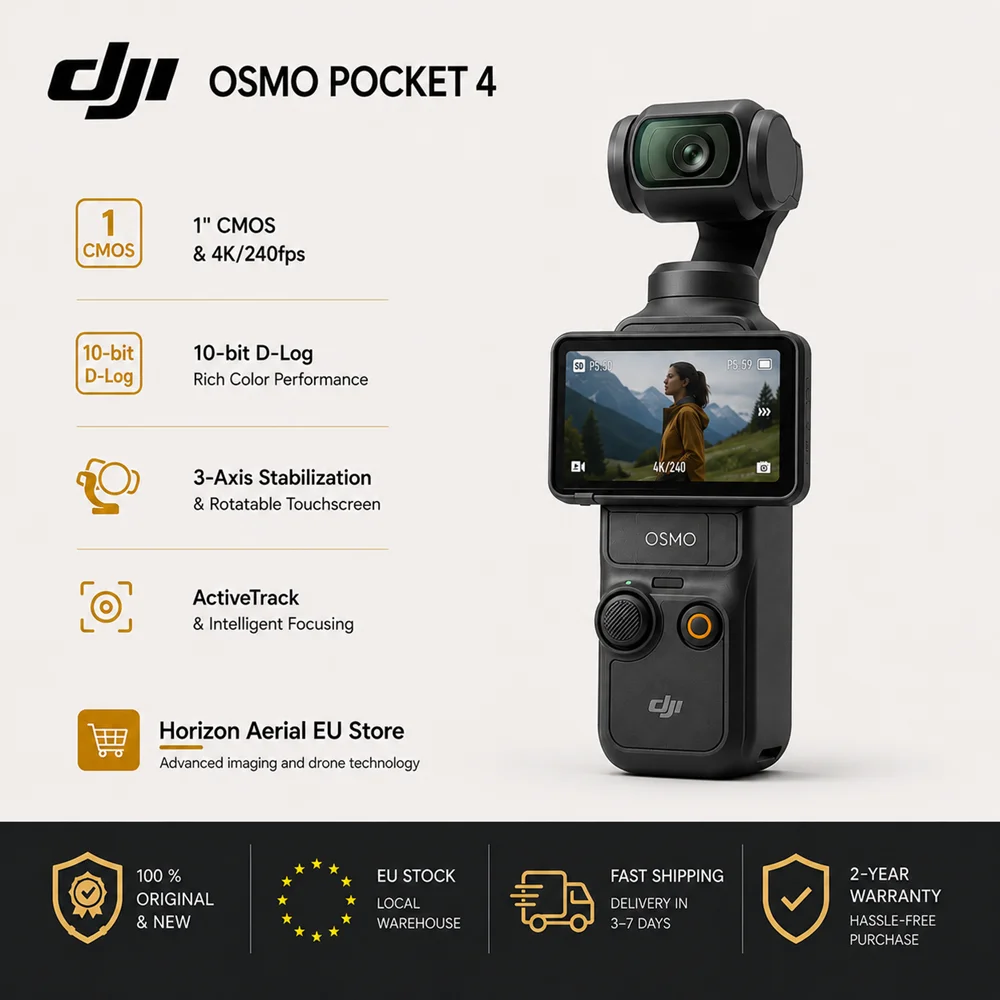 EU-Lagerbestand Original DJI Osmo Pocket 4 Pocket Gimbal-Kamera 1-Zoll-CMOS 4K/240fps 3-Achsen-Stabilisierung 2x Verlustfreier Zoom 2 GB Speicher Drehbare Vlog-Videokamera für Fotografie