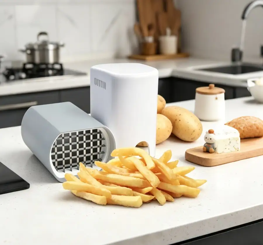 Quttin White Handmatige aardappelmes en 10X8,5X13,5 cm, groentesnijder voor frieten, wortel en komkommer, keukengerei