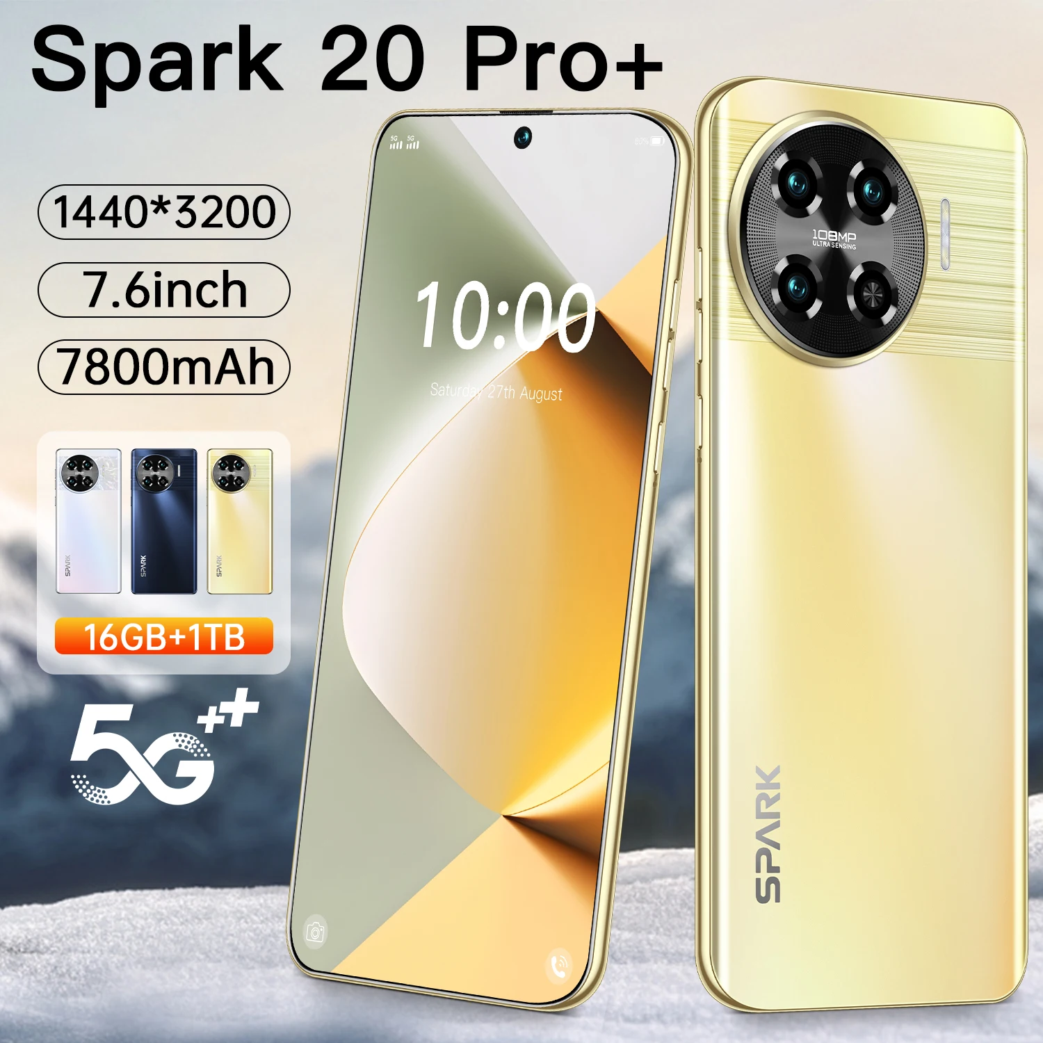 

Spark 20 Pro+ Smartphone 5G 7.6 Inch Snapdragon 8 gen3 Camera Cell Phones 7800mah Android Phone Unlocked Celular Global Version