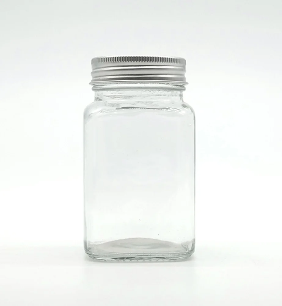 الحفاظ على جرة تعليب الصلصة جرة زجاجية مربعة مع غطاء ألومنيوم MOQ500 مخصص متوفر في صندوق الولايات المتحدة #1