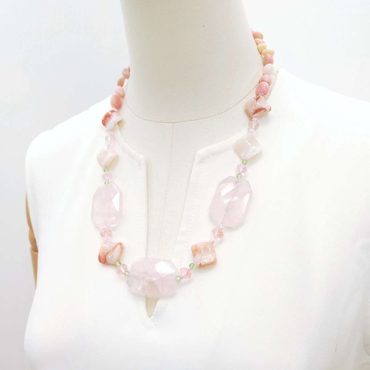 Lii Ji Real Stone Rose Quartz Pink Opal Crystal Necklace 63cm Stock Sale Women Jewelry Gift
