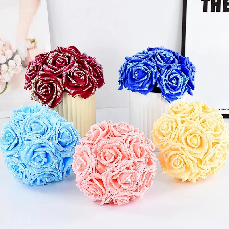 Bouquets de roses artificielles à paillettes, décoration de maison, décorations de fête de mariée, accessoires Photo, outils de Cosplay, faux Bouquets